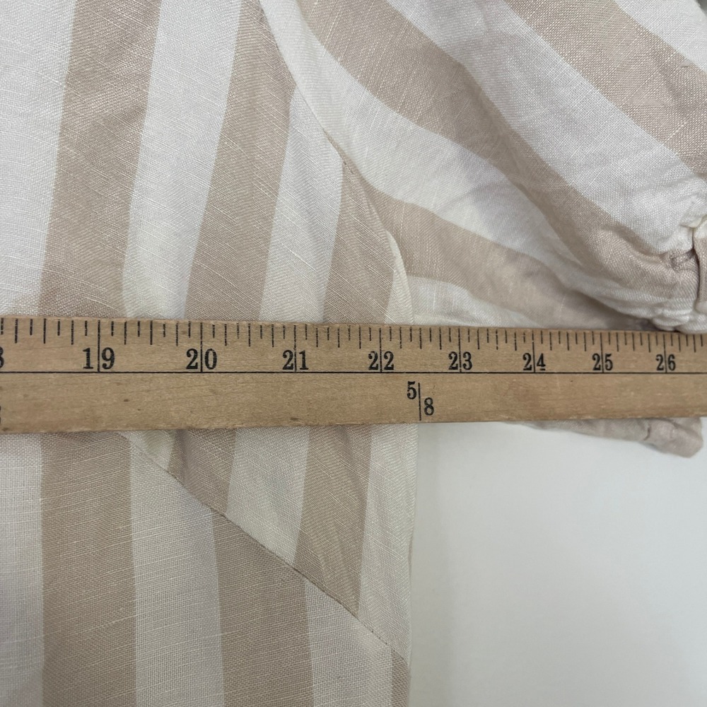 Loft Plus Tan White Coastal Striped Linen Blend ButtonFront Pocket Dress Size 18 - Picture 11 of 12